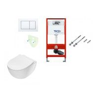 Komplektas: Tece potinkinis WC rėmas su baltu mygtuku + Deante Peonia Rimless klozetas su lėtaeigiu dangčiu Komplektas: Tece potinkinis WC rėmas su baltu mygtuku + Deante Peonia Rimless klozetas su lėtaeigiu dangčiu