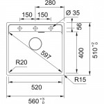 AKMENS MASĖS PLAUTUVĖ FRANKE MARIS, MRG 610-52 A, JUODA MATINĖ, JUODAS RANKINIS VENTILIS