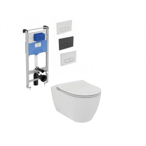 Ideal Standard Pro Sys 120 potinkinis rėmas su Oleas M1 mygtuku (spalvų pasirinkimas) iri.Life O, sūkurinis klozetu su lėtaeigiu dangčiu