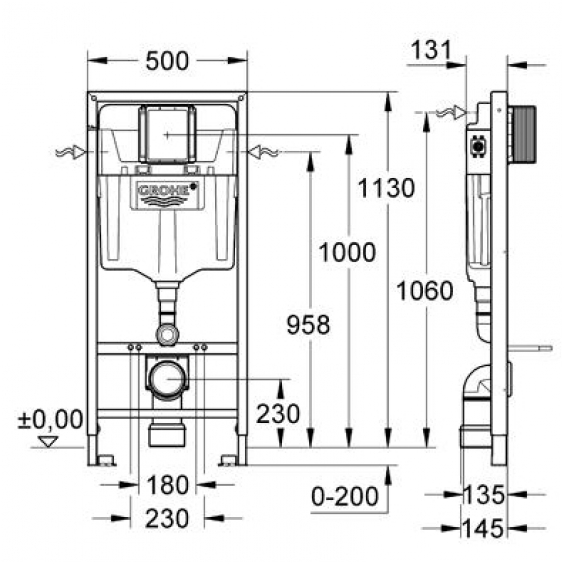 GROHE 38536001 Rapid SL 1,13 – Sistema Di Installazione Per Wc A Parete Con Cassetta Di Sciacquo Da 6/9 L