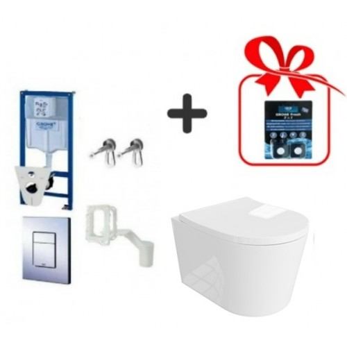 WC Komplektas Grohe 5in1 rėmas + mygtukas chromas klozetas Versoni su sukurinė vandens nuplovymo sistema + Dovana