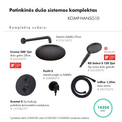 Juodos matinės spalvos potinkinis Hansgrohe dušo sistemos komplektas 6 in 1