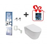 WC Komplektas Grohe 5in1 rėmas + mygtukas chromas ir COMO Rimless  soft close dangčiu + Dovana