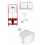 Tece potinkinis rėmas su baltu vandens nuleidimo mygtuku ir  Jasmin  klozetas su sukūrinė vandens nuleidimo sistema ir lėtaegiu dangčiu