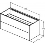 Ideal Standard Conca pakabinama spintelė 120 cm (1200 x 505 x 550 mm), du stalčiai, push to open, soft close uždarymas, be spalviršio degintas ažuolas (IŠ EKSPOZICIJOS)