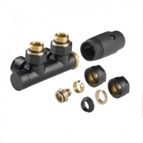 Universalus, termostatinis rankšluoščių džiovintuvų pajungimo mazgas INVENA Douplex, juodos sp