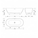 Lieto akmens vonia Inbalia Madeira su persipylimo anga, balta blizgi, 170x77 cm