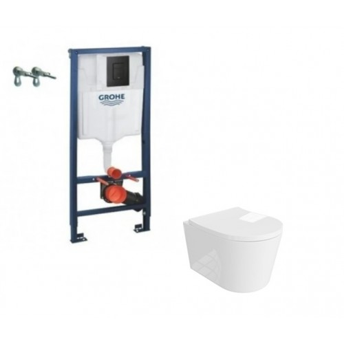 Grohe 3in1 rėmas + mygtukas juodas ir Versoni klozetas su sukūrine vandens sistema Grohe 3in1 rėmas + mygtukas juodas ir Versoni klozetas su sukūrine vandens sistema