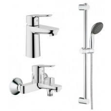 Komplektas GROHE START EDGE: vonios ir praustuvo maišytuvai, dušo galvutė, žarna ir stovas