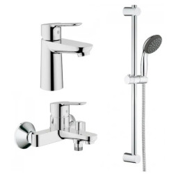 Komplektas GROHE START EDGE: vonios ir praustuvo maišytuvai, dušo galvutė, žarna ir stovas