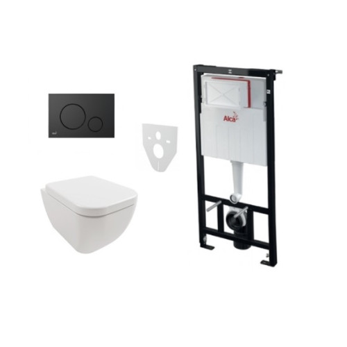 Komplektas 4 in1 Alcaplast rėmas + mygtukas juodas matinis,Hatria Bianca Pure Rimless klozetas su lėtaegiu dangčiu Komplektas 4 in1 Alcaplast rėmas + mygtukas juodas matinis,Hatria Bianca Pure Rimless klozetas su lėtaegiu dangčiu