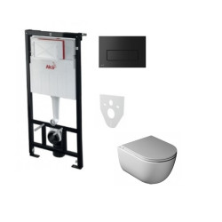 Komplektas 4 in1 Alcaplast rėmas + mygtukas juodas matinis, Galassia Dream Rimless klozetas su lėtaegiu dangčiu