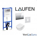 Laufen potinkinis rėmas su chromuotu mygtuku ir Deante Peonia klozeto su Rimless technologija komplektas