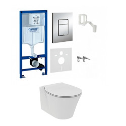 Grohe 5in1 su fresh rėmeliu tabletėms ir potinkinis rėmas chromuotu mygtuku ir Connect Air AquaBlade klozetu