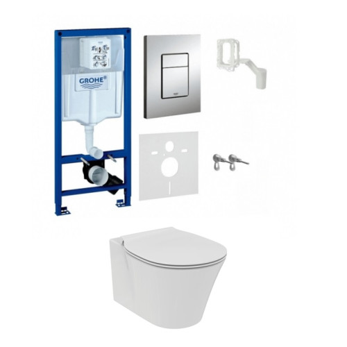 Grohe 5in1 su fresh rėmeliu tabletėms ir potinkinis rėmas chromuotu mygtuku ir Connect Air AquaBlade klozetu