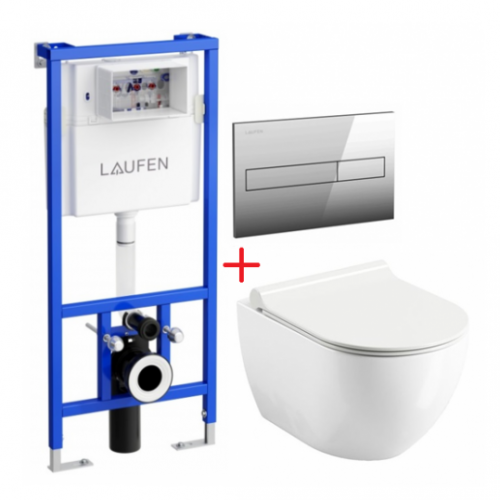 Potinkinio WC rėmo Laufen ir klozeto Ravak Uni Chrome RimOff komplektas