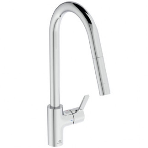 Ideal Standard Gusto virtuvės maišytuvas, sukiojamu ir ištraukiamu snapu, vandens temperatūros ribojimas, chromas Ideal Standard Gusto virtuvės maišytuvas, sukiojamu ir ištraukiamu snapu, vandens temperatūros ribojimas, chromas