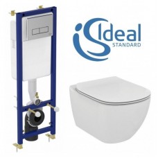 Siauro WC rėmo ir pakabinamos klozeto Ideal Standard Tesi Aquablade komplektas