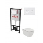 Potinkinis WC rėmas Alcadrain 5in1 su Alca fresh ir Ideal standard  Ilife klozetu su lėtaeigiu dangčiu ir baltu matiniu mygtuku