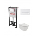 Potinkinis WC rėmas Alcadrain 5in1 su Alca fresh ir Ideal standard  Ilife klozetu su lėtaeigiu dangčiu su baltu Linka mygtuku