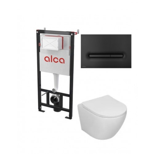 Potinkinis WC rėmas Alcadrain 5in1 su Alca fresh ir SINTO klozetu su lėtaeigiu dangčiu ir juodu Linka matiniu mygtuku Potinkinis WC rėmas Alcadrain 5in1 su Alca fresh ir SINTO klozetu su lėtaeigiu dangčiu ir juodu Linka matiniu mygtuku