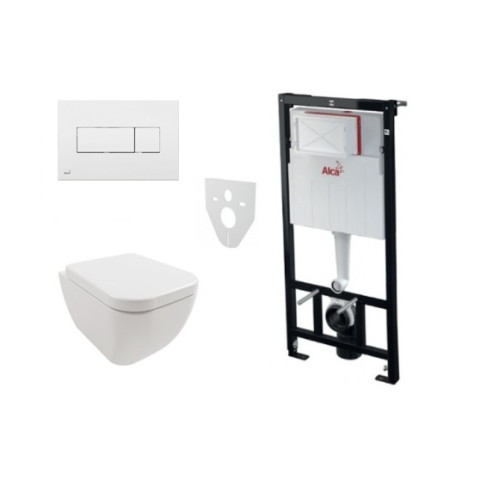 Komplektas 4 in1 Alcaplast rėmas + mygtukas baltas,Hatria Bianca Pure Rimless klozetas su lėtaegiu dangčiu Komplektas 4 in1 Alcaplast rėmas + mygtukas baltas,Hatria Bianca Pure Rimless klozetas su lėtaegiu dangčiu