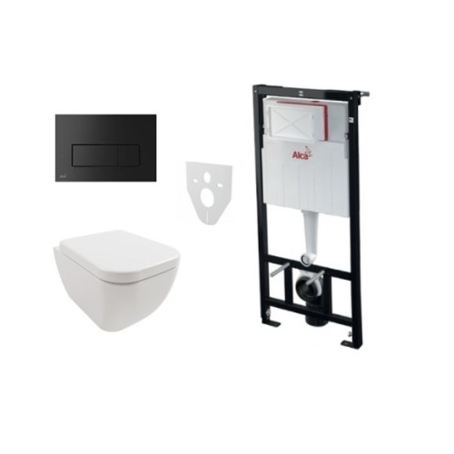 Komplektas 4 in1 Alcaplast rėmas + mygtukas juodas matinis,Hatria Bianca Pure Rimless klozetas su lėtaegiu dangčiu