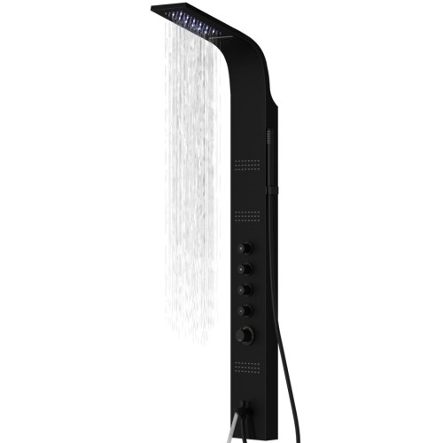 Dušo panelė Corsan Kaskada LED, aliuminė, su maišytuvu, su vonios snapu, juodos spalvos, A014MBLLEDW