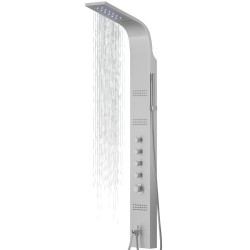 Dušo panelė Corsan Kaskada LED, aliuminė, su termostatu, su vonios snapu, sidabro spalvos, A014TSLLEDW