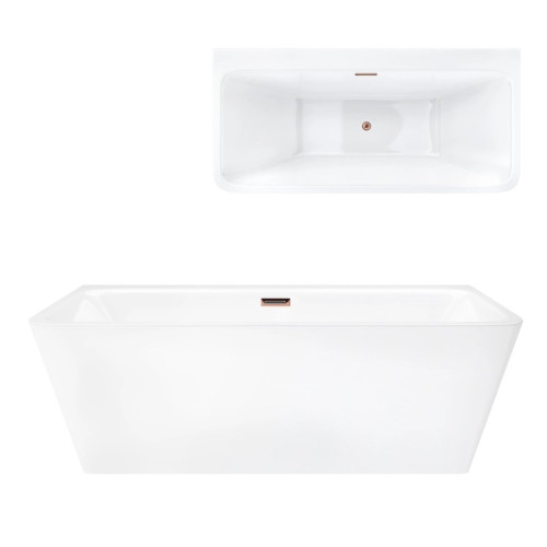 Prie sienos glaudžiama vonia Corsan Iseo E019, su plačiu kraštu, 170 cm, su rožinio aukso spalvos klik-klak dugno vožtuvu, E019XLRG