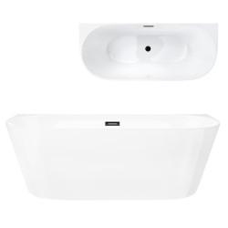 Prie sienos glaudžiama vonia Corsan Mono E029, 160 cm, su juodos spalvos klik-klak dugno vožtuvu, E029LBL