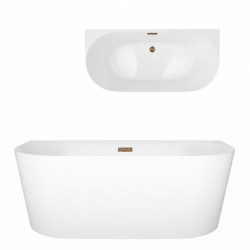 Prie sienos glaudžiama vonia Corsan Mono E029 Slim, 160 cm, su šlifuoto vario spalvos klik-klak dugno vožtuvu, E029LSBRG