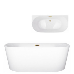 Prie sienos glaudžiama vonia Corsan Mono E029 Slim, 160 cm, su aukso spalvos klik-klak dugno vožtuvu, E029LSGL