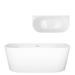 Prie sienos glaudžiama vonia Corsan Mono E029 Slim, 160 cm, su baltos spalvos klik-klak dugno vožtuvu, E029LSWH