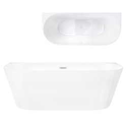 Prie sienos glaudžiama vonia Corsan Mono E029, 160 cm, su baltos spalvos klik-klak dugno vožtuvu, E029LWH