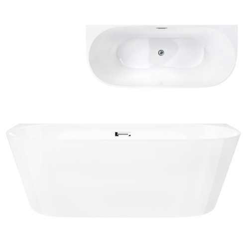 Prie sienos glaudžiama vonia Corsan Mono E029, 150 cm, su chromo spalvos klik-klak dugno vožtuvu, E029MCH