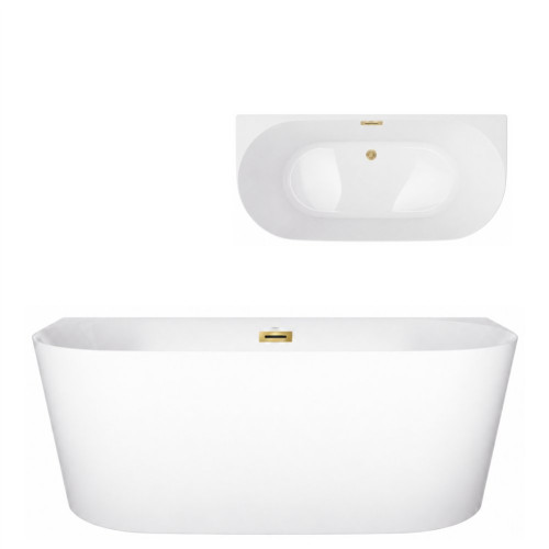 Prie sienos glaudžiama vonia Corsan Mono E029 Slim, 150 cm, su aukso spalvos klik-klak dugno vožtuvu, E029MSGL Prie sienos glaudžiama vonia Corsan Mono E029 Slim, 150 cm, su aukso spalvos klik-klak dugno vožtuvu, E029MSGL
