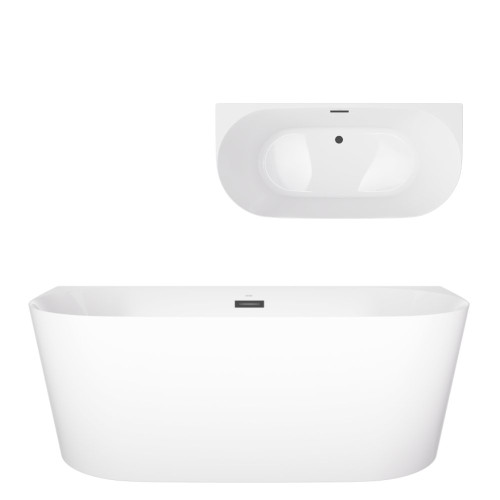 Prie sienos glaudžiama vonia Corsan Mono E029 Slim, 170 cm, su juodos spalvos klik-klak dugno vožtuvu, E029XLSBL