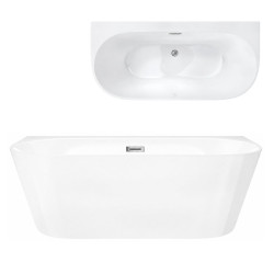 Prie sienos glaudžiama vonia Corsan Mono E030, su plačiu kraštu, 170 cm, su šlifuoto plieno spalvos klik-klak dugno vožtuvu, E030XLBSL