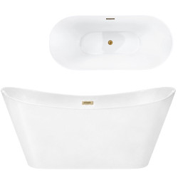 Laisvai pastatoma vonia Corsan Nauti E043, 160 cm, su šlifuoto aukso spalvos klik-klak dugno vožtuvu, E043LBGL