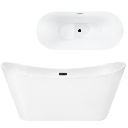 Laisvai pastatoma vonia Corsan Nauti E043, 160 cm, su juodos spalvos klik-klak dugno vožtuvu, E043LBL