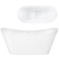 Laisvai pastatoma vonia Corsan Nauti E043, 160 cm, su baltos spalvos klik-klak dugno vožtuvu, E043LWH