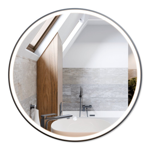 Veidrodis su LED apšvietimu Corsan Tondo, apvalus, 70 cm, su šlifuoto grafito (gunmetal) spalvos rėmu, L0070GM Veidrodis su LED apšvietimu Corsan Tondo, apvalus, 70 cm, su šlifuoto grafito (gunmetal) spalvos rėmu, L0070GM