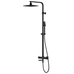 Dušo sistema su stovu Corsan Ango LED02, su LED apšvietimu, su termostatu, su vonios snapu, juodos spalvos, LED02TBLW