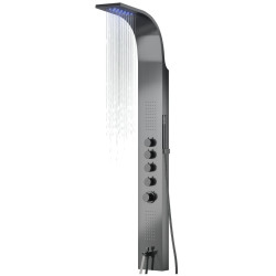 Dušo panelė Corsan Samsara LED, plieninė, su maišytuvu, su vonios snapu, grafito (gunmetal) spalvos, S003MGMLEDW Dušo panelė Corsan Samsara LED, plieninė, su maišytuvu, su vonios snapu, grafito (gunmetal) spalvos, S003MGMLEDW