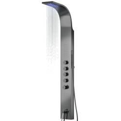 Dušo panelė Corsan Samsara LED, plieninė, su termostatu, su vonios snapu, grafito (gunmetal) spalvos, S003TGMLEDW Dušo panelė Corsan Samsara LED, plieninė, su termostatu, su vonios snapu, grafito (gunmetal) spalvos, S003TGMLEDW