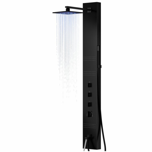 Dušo panelė Corsan Neo LED, plieninė, su maišytuvu, su vonios snapu, juodos spalvos, S060MBLLEDW