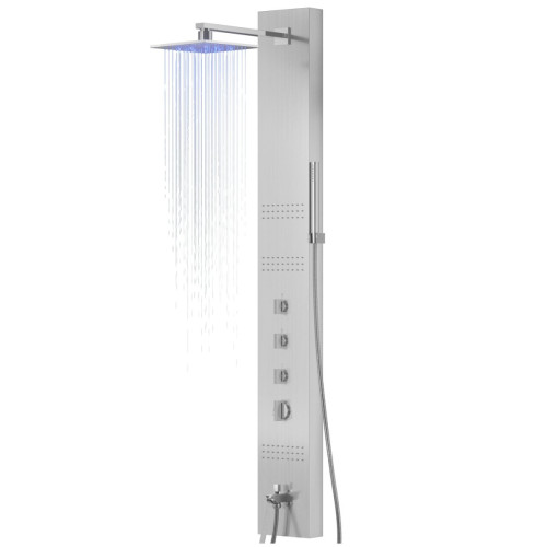 Dušo panelė Corsan Neo LED, plieninė, su maišytuvu, su vonios snapu, sidabro spalvos, S060MSLLEDW