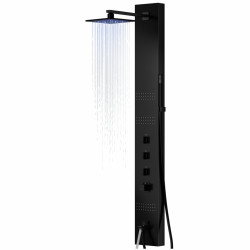 Dušo panelė Corsan Neo LED, plieninė, su termostatu, su vonios snapu, juodos spalvos, S060TBLLEDW