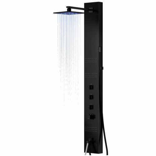 Dušo panelė Corsan Neo LED, plieninė, su termostatu, su vonios snapu, juodos spalvos, S060TBLLEDW